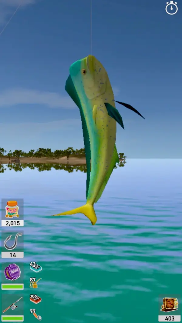 Fishing Club 3D: Mahi-Mahi an der Schnur über dem offenen Meer
